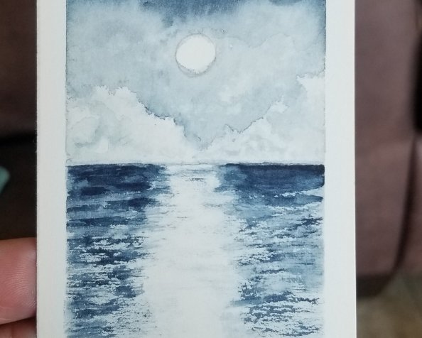 Watercolor ATC in Prussian Blue